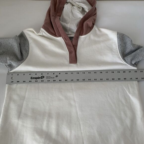Lands End Serious Sweats Hoodie Women L 14-16 White Pink Pullover Colorblock - Picture 5 of 7
